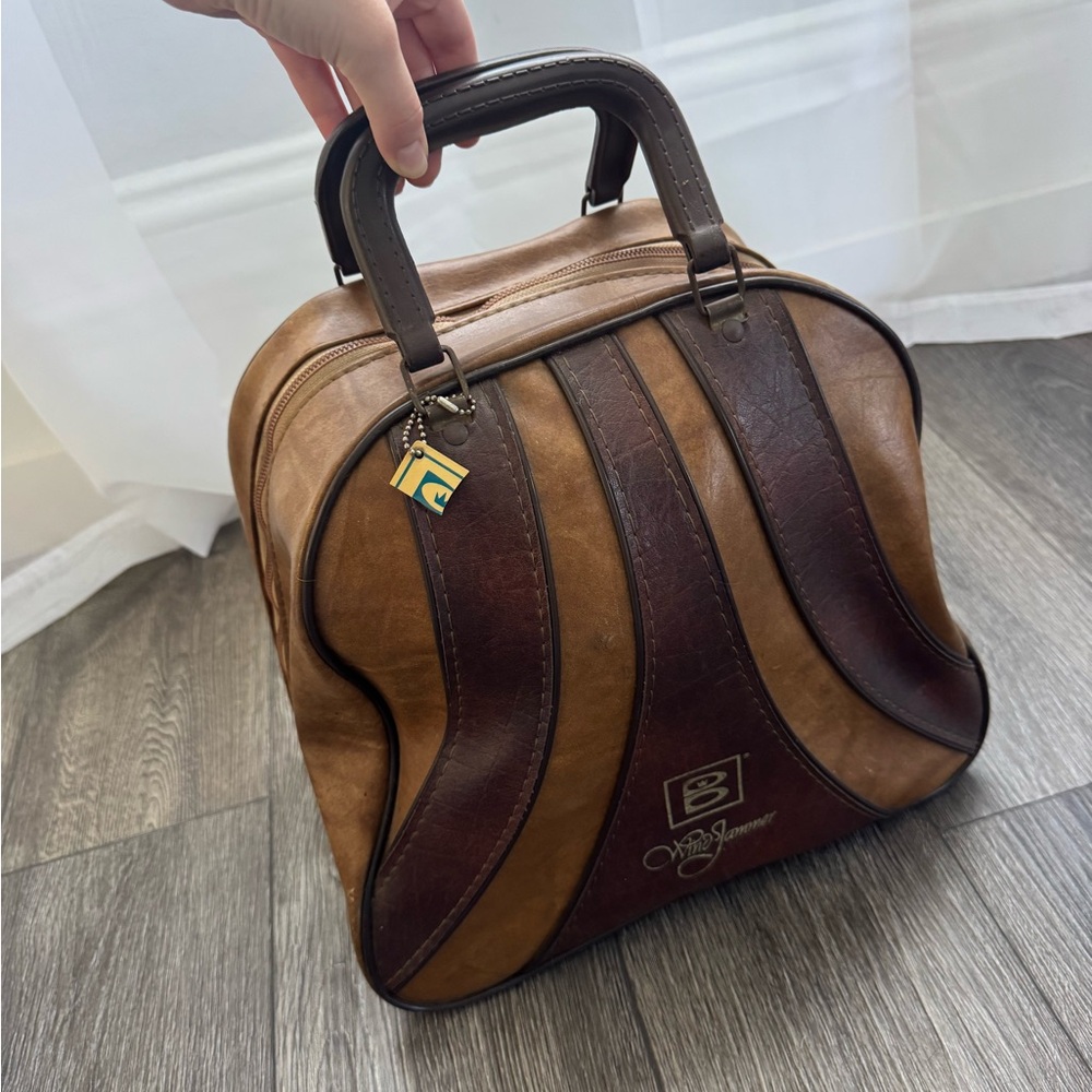 Vintage Brunswick Wind Jammer brown leather bowling set